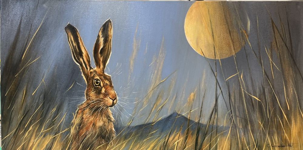 Beneath a rising moon